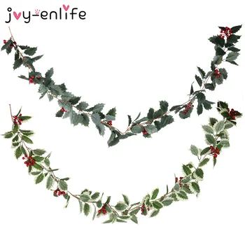 

Christmas Holly Leaf Vine Christmas Red Berry Garland Artificial Foliage Christmas Decoration For Home Xmas Indoor Outdoor Decor