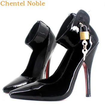 

Newest Black White Red Color High Heel Women Shoes Shallow Pointy Lock Fashion Party Banquet Party Shoes Woman Pumps Big Size