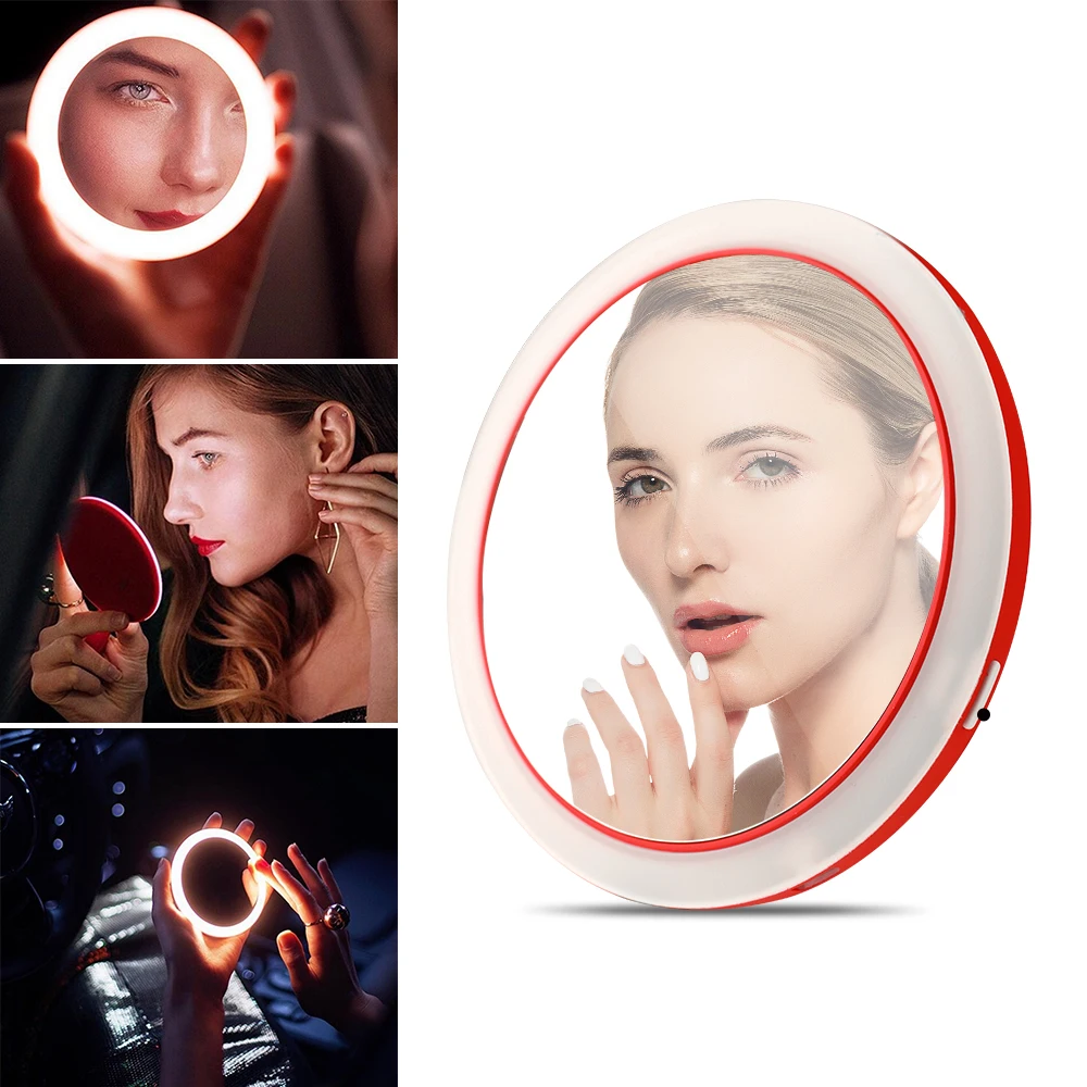 

Portable Mirror LED Wireless USB Charging Makeup Mirror Circular Multifunctional Compact Travel Sensing Lighting Cosmetic Mirror