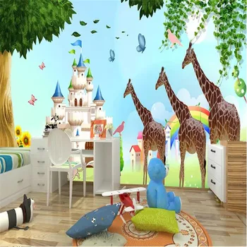 

milofi custom large wallpaper mural Disney castle cartoon big tree giraffe children's room background wallpaper mural
