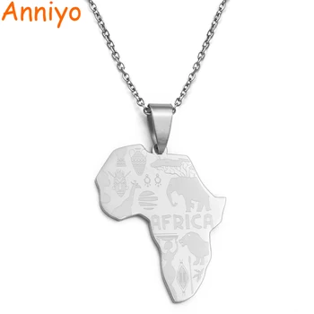 

Anniyo Original Color of Stainless Steel Map of Africa Pendants & Necklaces Women/Girls,African Maps Jewelry Gift #034921