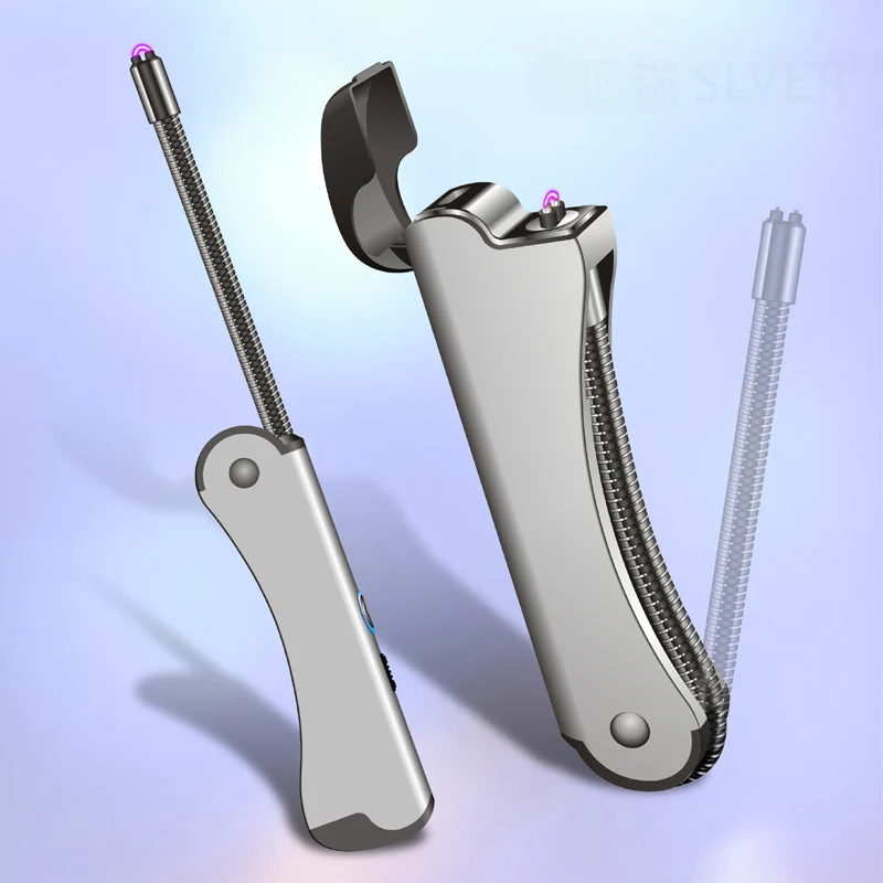 ice silver Многофункциональная Электронная зажигалка, сменные дуговые зажигалки для сигарет, ветрозащитные, для походов на природе, для пожарного стартера, подарок для бойфренда - Цвет: ice silver