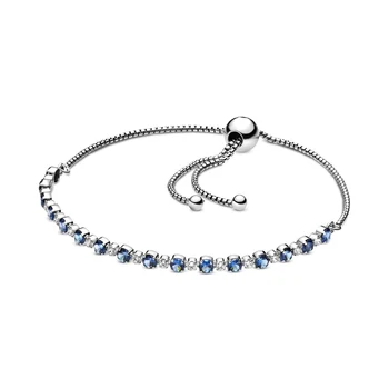 

NEW 2020 100% 925 Sterling Silver Spring Blue And Clear Cz Slider Bracelet Bead For DIY Women Original Fashion Gift Jewelry