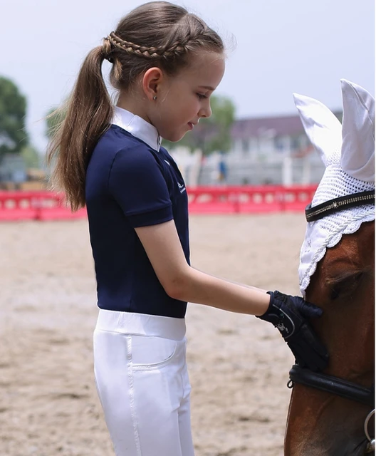 Camiseta técnica de equitación de manga corta para niña Mini Remisa Azul