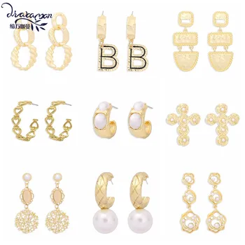 

Dvacaman Charm Floral Pearl Drop Earrings for Women 2020 New Trendy Metal Jack Statement Earrings Jelewery Girls Gifts Wholesale