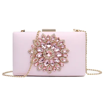 

Women'S Bag New Luxury Diamond Evening Dinner Bag Sweet Lady Shoulder Slung Chain Box Bag Tide Pink