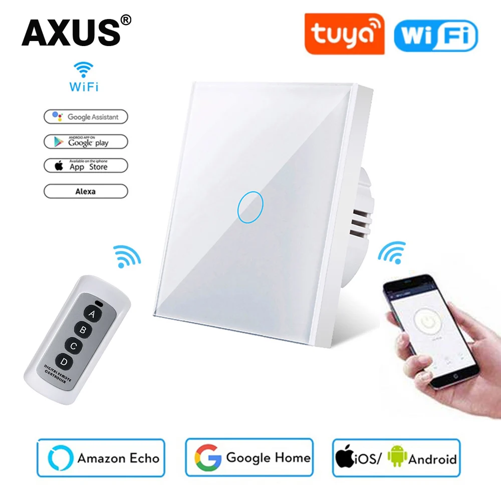 AXUS estándar de la UE Tuya vida inteligente 1 pandilla 1 manera WiFi pared Interruptor táctil para luz de Google para Google casa Alexa Control de voz No necesita Neutral