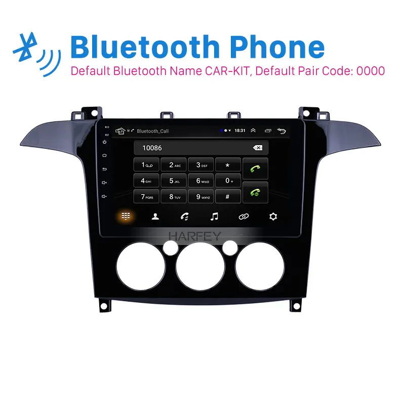 Top Harfey Bluetooth GPS Navigation 9 inch Car Radio HD Touchscreen for Ford S-Max Manual A/C 2007-2008 Android 8.1 support Carplay 2
