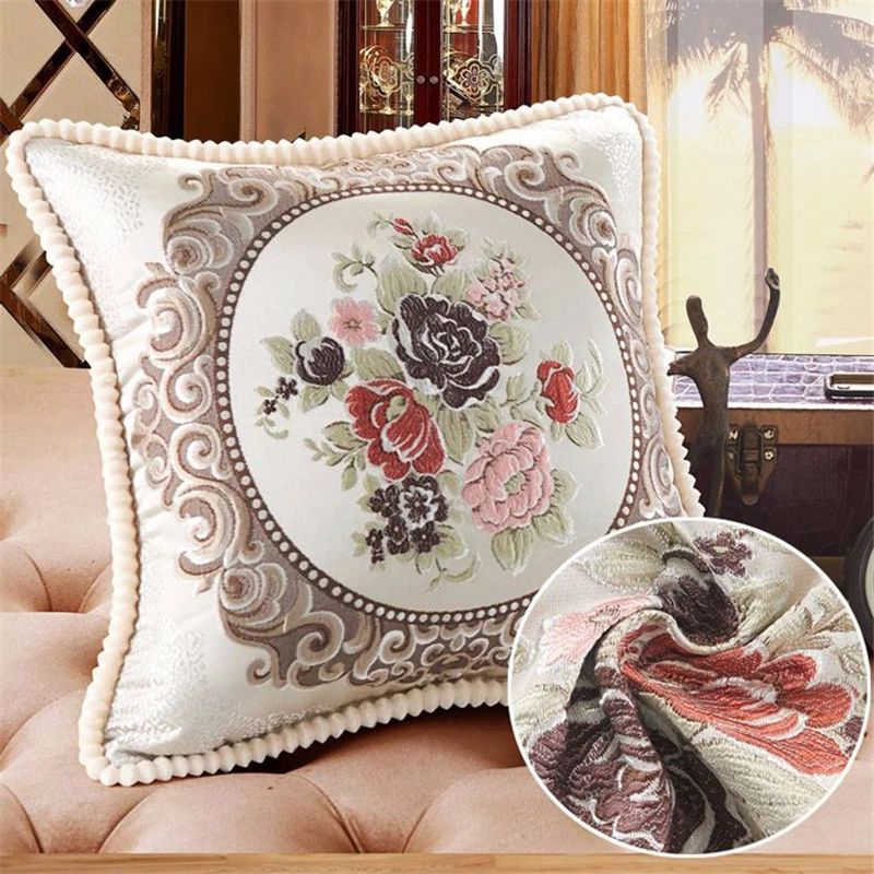 

European Luxury Retro Cushion Cover Floral Embroidery High-Precision Jacquard Pillow Case Decorative Pillows For Sofa Home Decor
