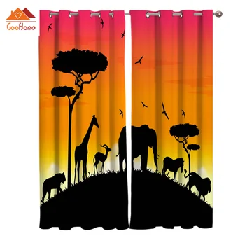 

Elephant Giraffe Sun Twilight Window Curtains Living Room Outdoor Fabric Drapes Curtain Home Decor