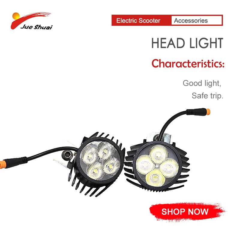 

Electric Scooter Bright 4LEDS Head Light 12v-80v with Horn Waterproof Plug for E Scooter Front Lamp Adult Escooter Accessories