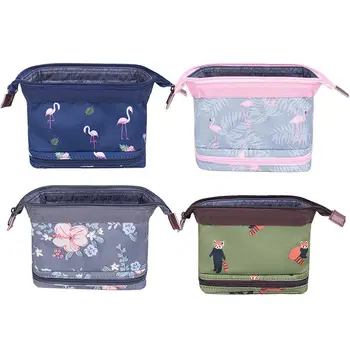 

Flower Flamingo Women Cosmetic Bag with Compartment Travel Makeup Bag Organizer Travel Toiletry Wash Beauty Case for Bathroom 1P