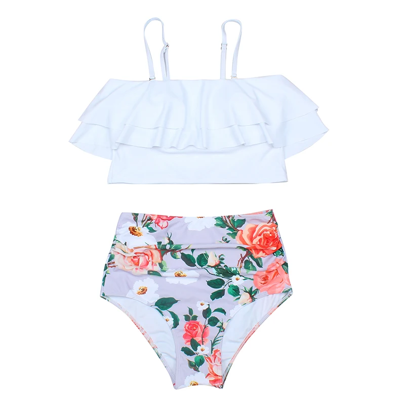 Купальник бикини для мамы и дочки, женский купальник с оборками и высокой талией, комплект бикини «Мама и я», купальный костюм, летняя пляжная одежда, купальный костюм