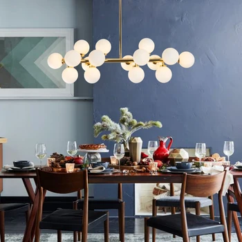 

Luxury Luster LED Chandelier Deco Light with Glass Round Lampshade for Bedroom Living Dinning Room Cafe Indoor Nordic Black Gold