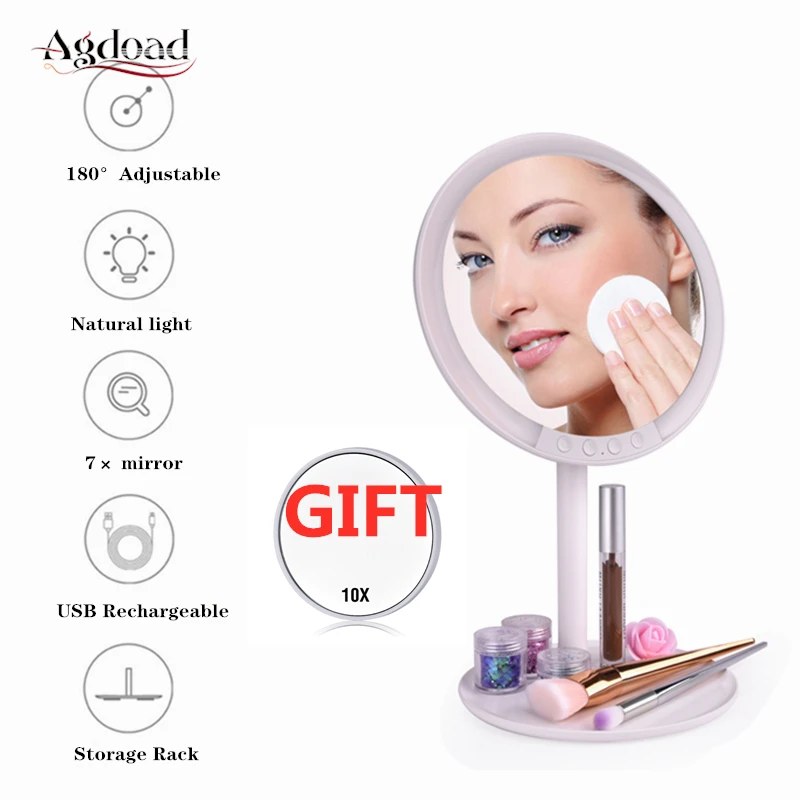 

10/7X Magnifying Makeup Mirror 180 Rotating Adjustable Mirror with Light 3 Dimmable Bright LED Light Vanity Mirror maquillaje