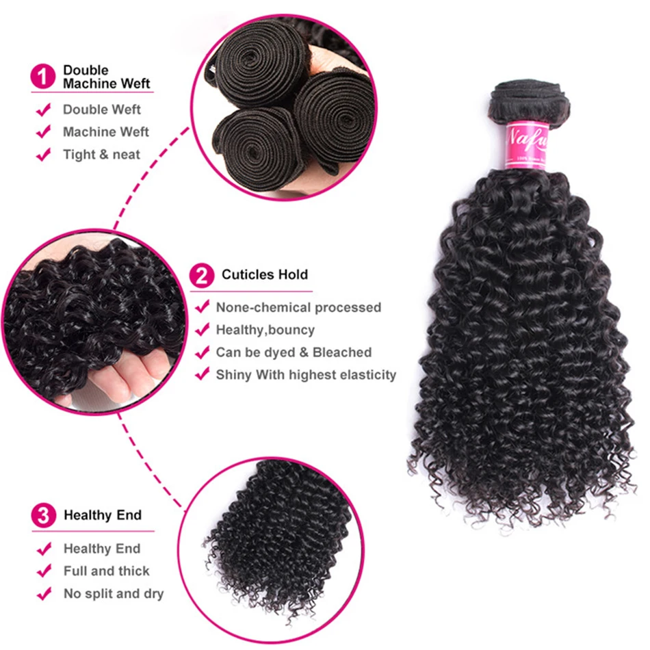 Бразильские кудрявые волосы NAFUN пряди с закрытием не Remy для наращивания