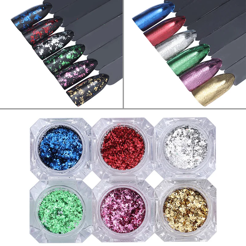 

Nail Sequins Flakes Powder Chameleon Magic Mirror Gold Silver Glitter Irregular Chrome Pigment Nail Decoration Dust