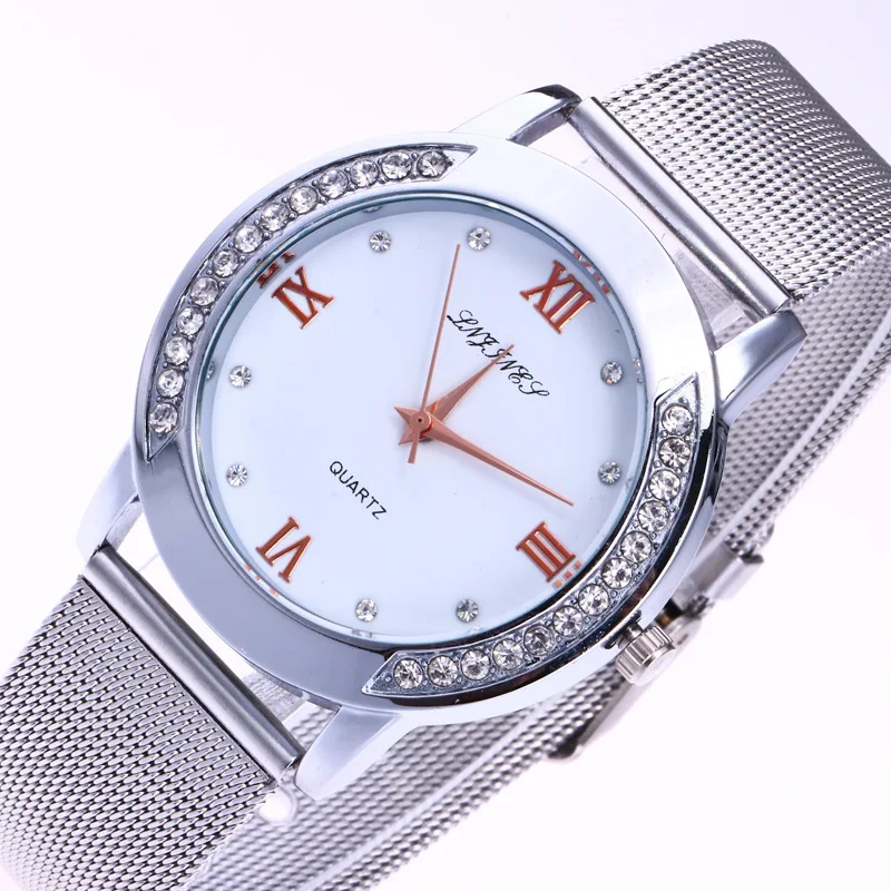 

Ant3390 between Gold Steel Belt shuang pai zuan Watch Stainless Steel Net Watch Diamond Set Four Rome Number Watch