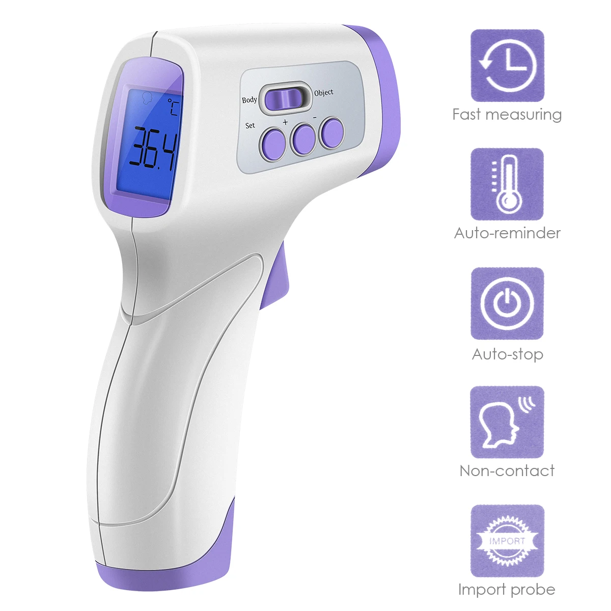 

Light Purple/Green Digital Forehead Thermometer Non-Contact 5-8cm Infrared Thermometer for Kids Baby Adults Objects