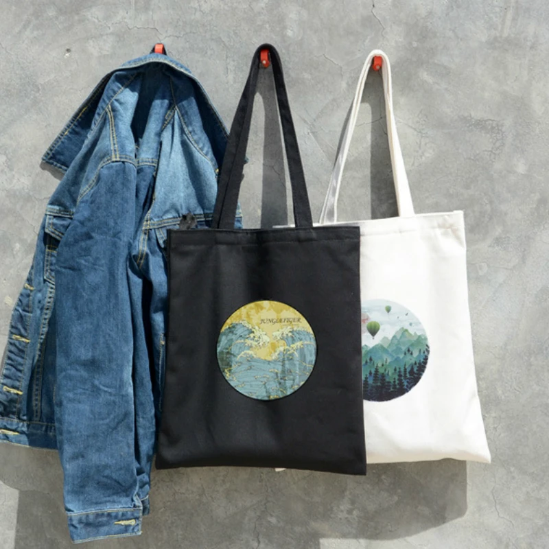 

Printing Zipper Canvas Shoulder Bags Women 2019 New Hot Fashion Female Casual Simple Students School Tote Bags Handbags