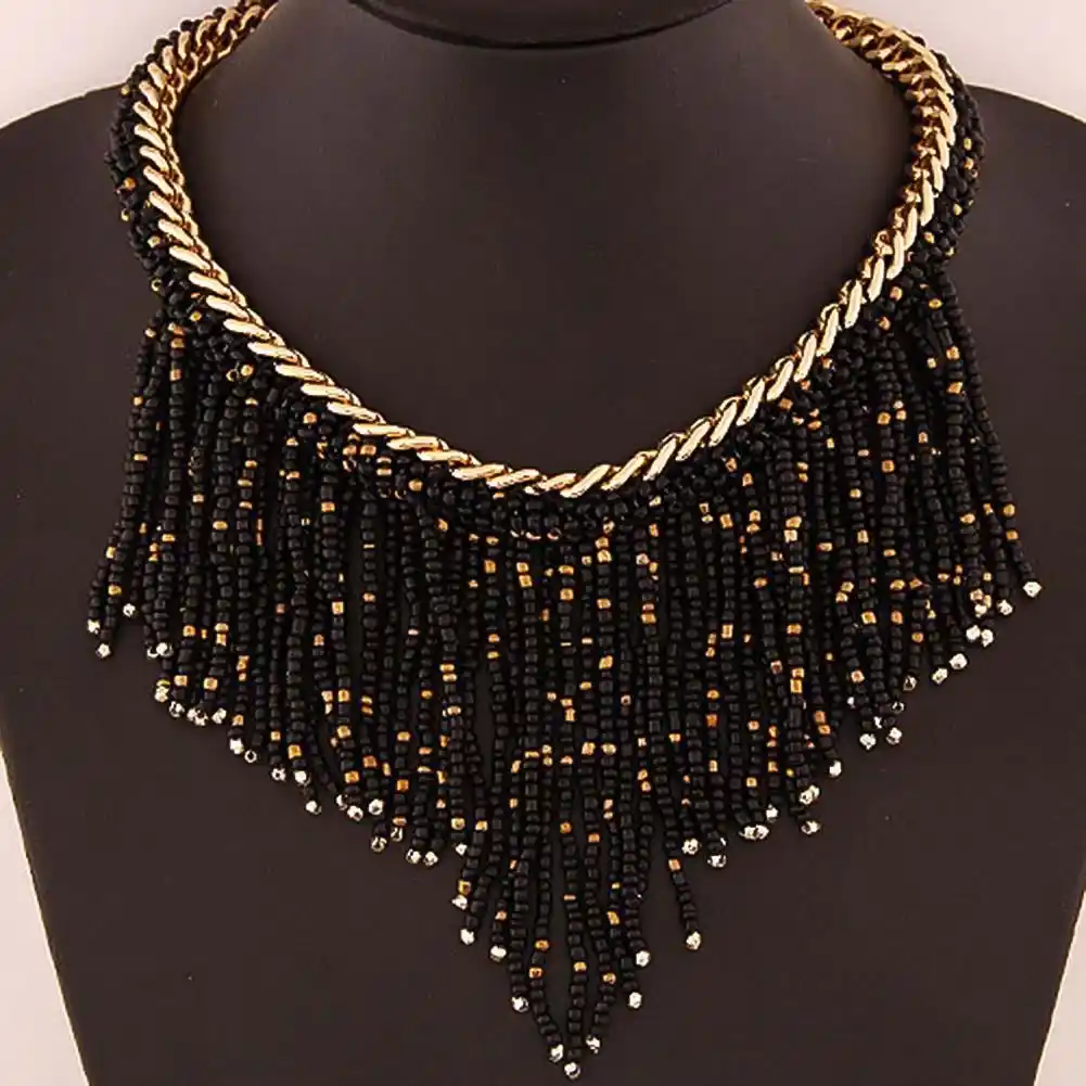 Модное женское ожерелье из бисера, цепочка с кисточками, массивные Биб-серьги, ожерелье, украшения для банкетов, подарок, женские аксессуары