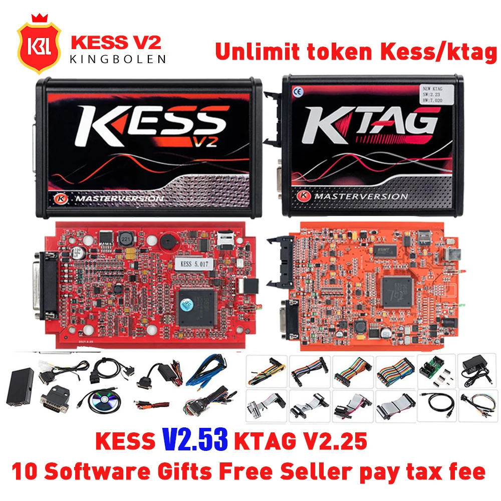 Red KESSv2 V5.017 V2.53 KTAG V7.020 V2.25 No Token
