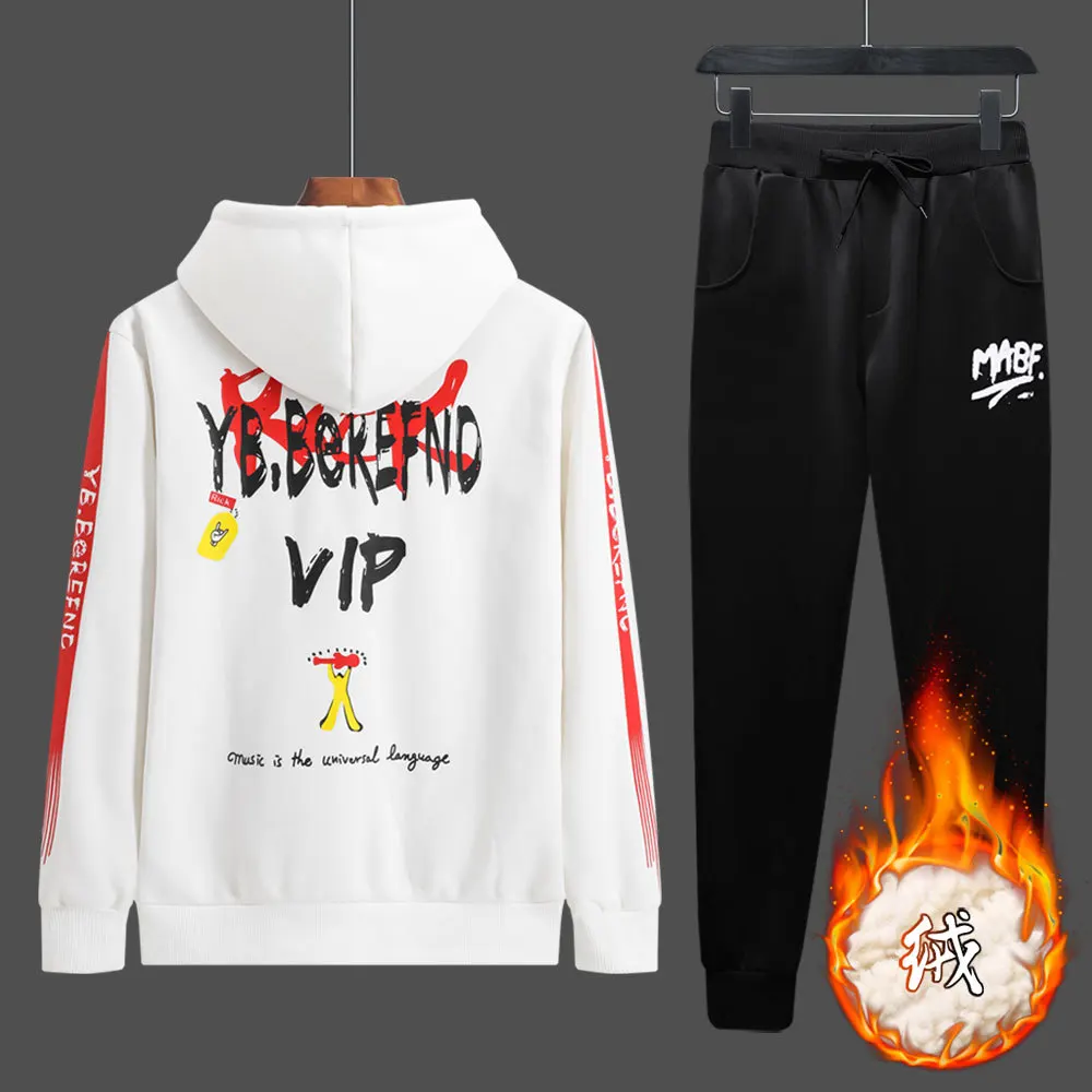 Hoodie Plus Velvet Thick Set New Style Men'S Wear Teenager High School Student Uniform Autumn Men's
