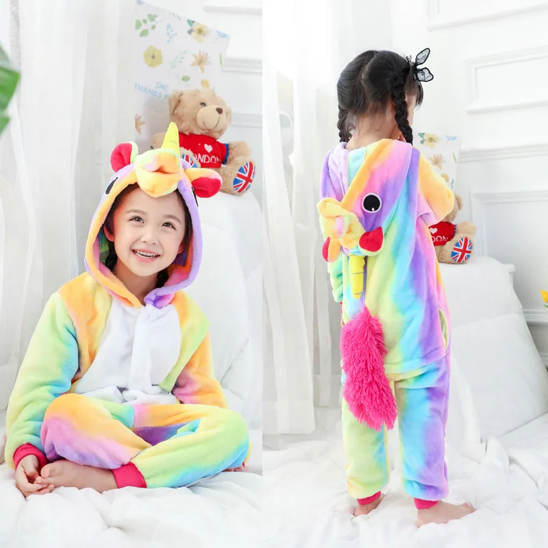 black and white baby girl nightgown Flannel animal Children Pajamas Set Winter Hooded Animal Unicorn Cartoon  Kids Pajamas For Boys Girls Sleepwear Onesies big baby sleepwear