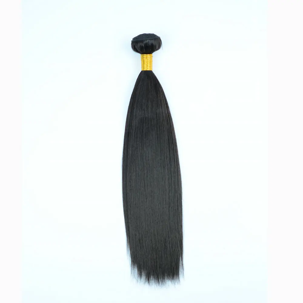 Soft Silk Yaki Straight Heat Resistant Fiber Hair Weaves With Free Closure,Yaki Wave Hair Extension 26 Inch One Bundle 100g