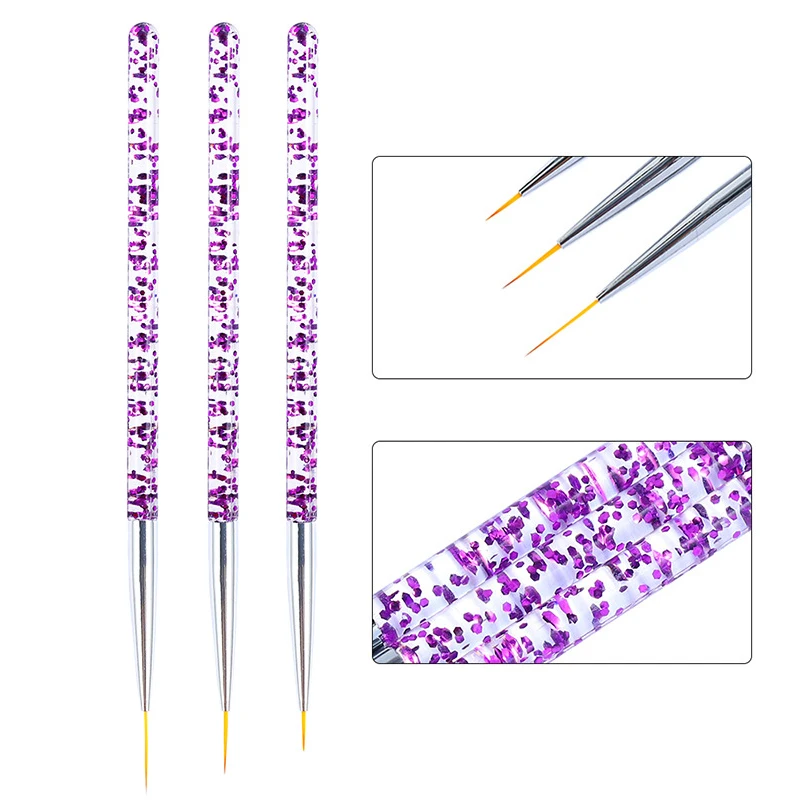3pcs 13.1cm/13.6cm/14cm Acrylic Drawing Painting Striping Pen Brush Nail Art UV Gel Design DIY Set Acrylic Nail Pens