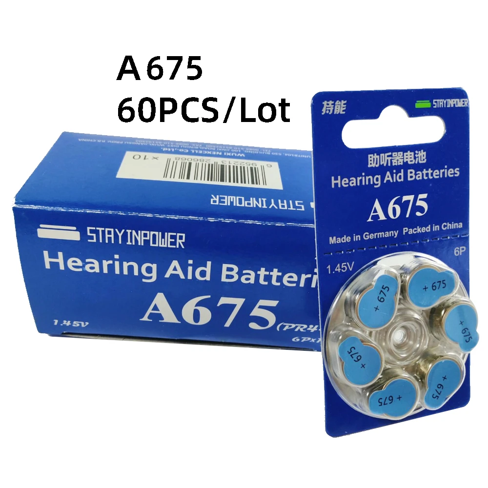 60 Pcs Stay In Power Zinc Air Hearing Aid Batteries A675 675a 675 P675 Pr44 Hearing Aid Battery