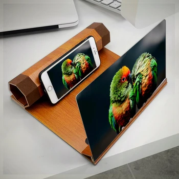 

12inch Mobile Phone 3D Screen Video Magnifier Folding Curved Enlarged Smartphone Movie Amplifying Projector Wooden Stand Bracket
