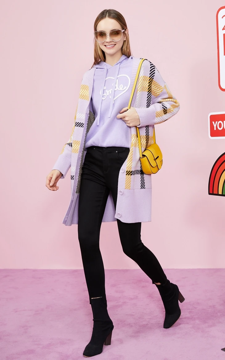 Vero Moda клетчатый однобортный вязаный кардиган средней длины с v-образным вырезом и открытыми плечами | 319325501