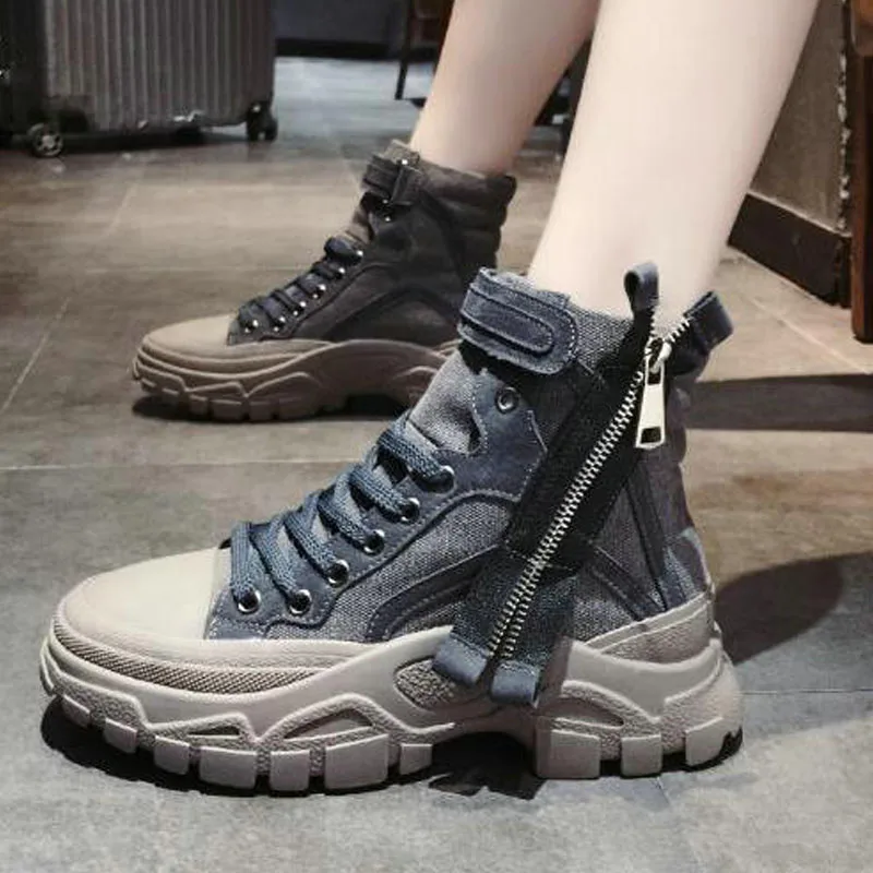 

Spring Autumn Women boots lace up Retro style boots women platform wedges shoes Women Ankle boots Casual High Top shoes B21-52