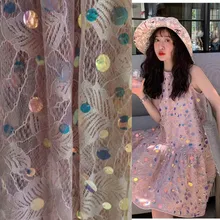 Высокое качество Блестки листья вышитые кружева иллюзия блеск платье тюль ткань