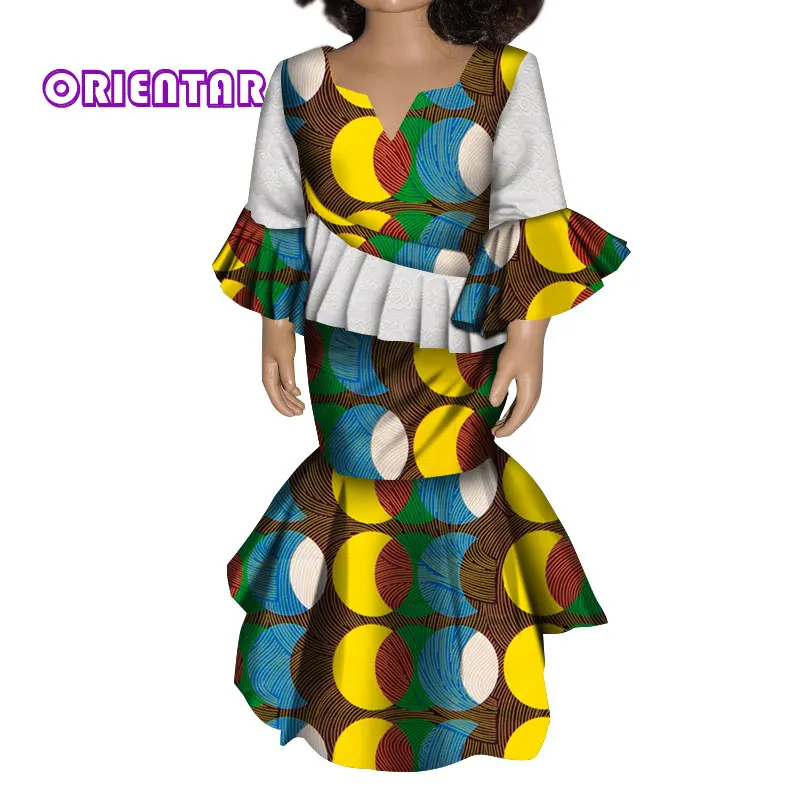 Комплекты из 2 предметов милые детские топы с расклешенными рукавами и юбка для девочек, детские рубашки юбки с принтом в африканском стиле Одежда Bazin Riche, WYT180 - Цвет: 14