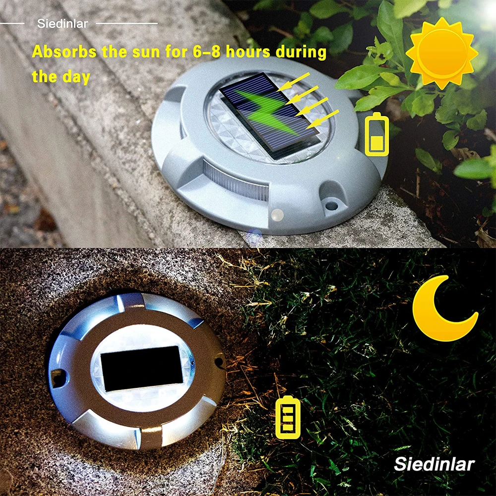 4 Pack Solar Deck Lights solar ground lights Driveway Dock LED Light Solar Powered Outdoor Waterproof Road Markers for Step Sidewalk Stair