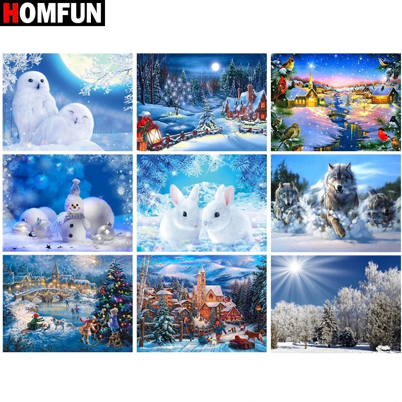 Алмазная живопись HOMFUN вышивка крестиком 5D алмазная Снежный дом елка