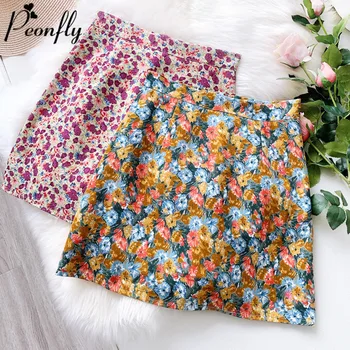 

PEONFLY Vintage Floral Oil Painting Printed Skirts Women New 2020 Spring Mini Skirts Casual Korean Style High Waist Skirt Ladies