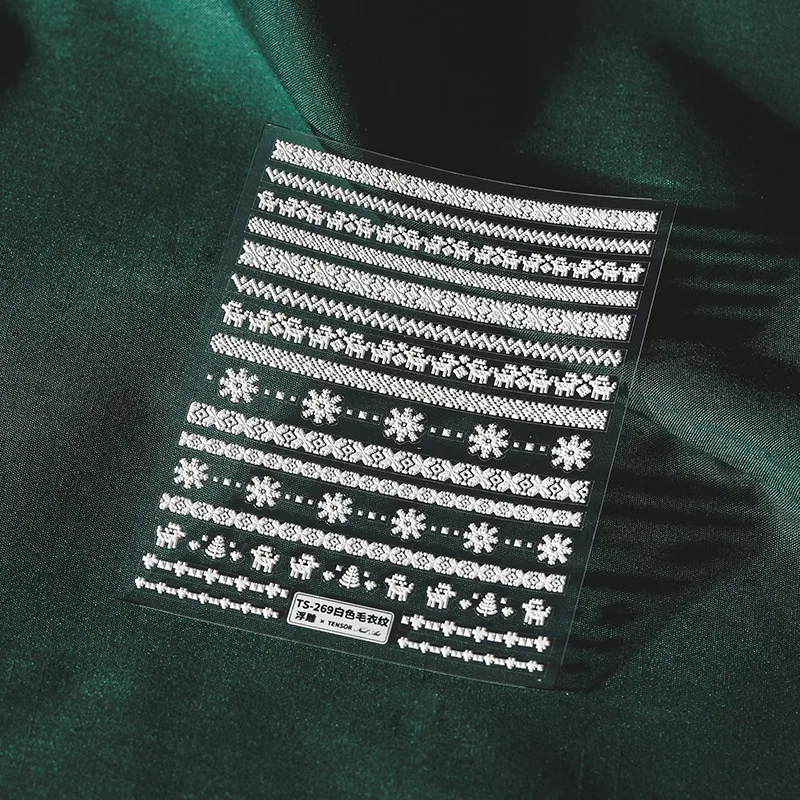 Butterfly 3D Acrylic Engraved Nail Sticker Sweater Wool Cute White Snowflake Wing Colorful Relief Nail Water Slide Decals ZJ0252