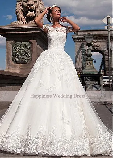 Элегантные белые свадебные платья с аппликацией в виде лодки, тюлевые платья, свадебные дизайнерские платья со шлейфом на заказ, Robe De Mariee