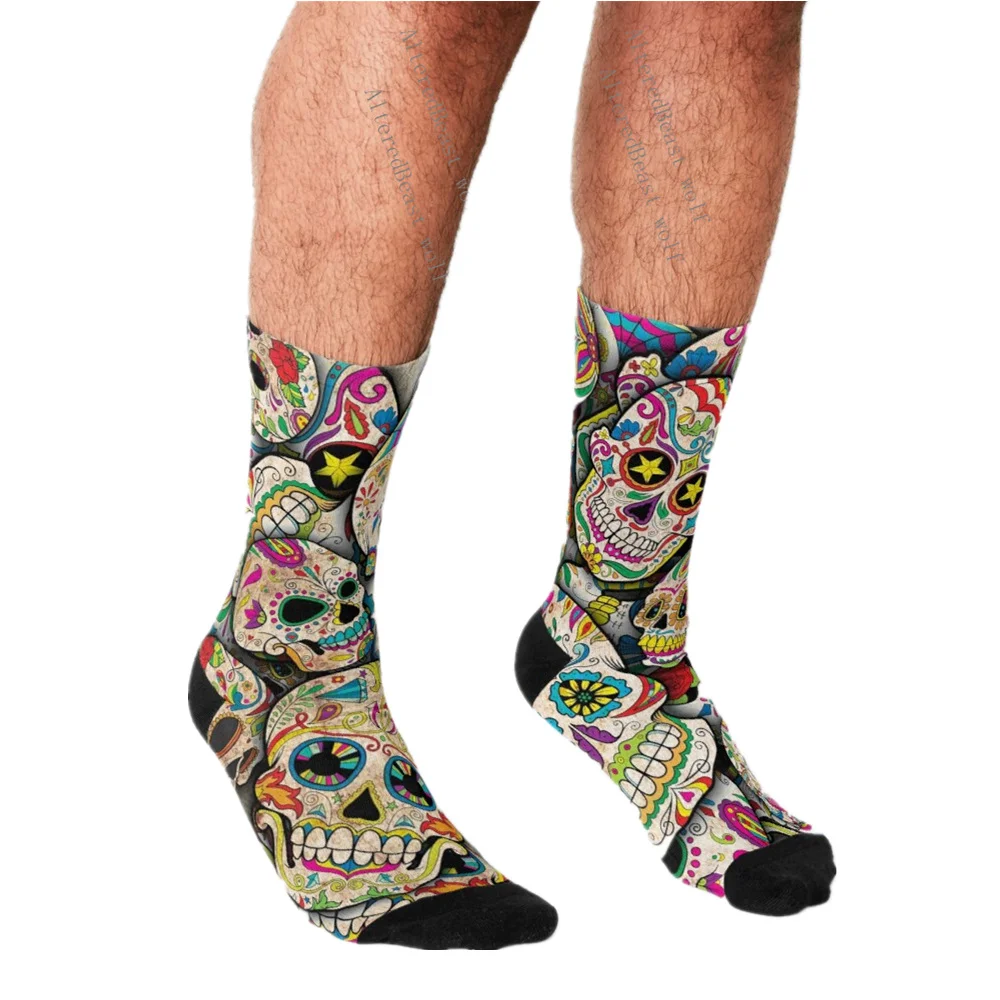 Calcetines divertidos para hombre, calcetín con estampado Calavera azúcar, día de oro, hip hop, callejero, Crazy|Calcetines de hombres| - AliExpress