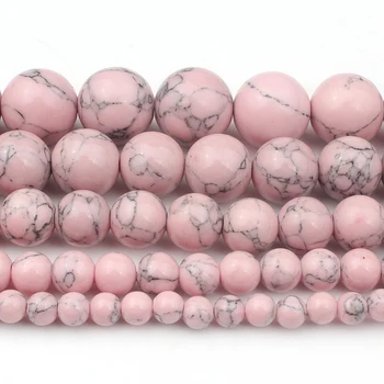 

4/6/8/10/12mm Natural Gem Stone Pink Howlite Turquoises Stone Beads Bracelet Fit Diy Charm Beads For Jewelry Making 15''