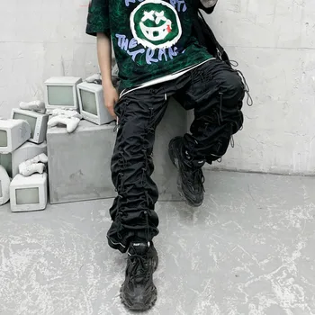 

Male Women High Street Vintage Fashion Gothic Harem Trousers Jogger Sweatpants Men Drawstring Streetwear Hip Hop Casual Pants