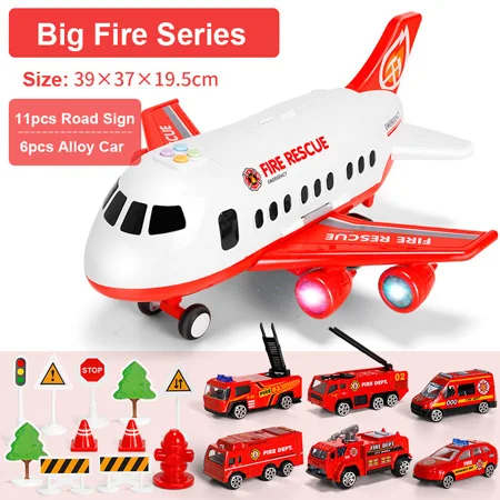 Автомобиль для хранения игрушки Моделирование сплав самолет большой инерции пассажирский вертолет игрушки с легкой музыкой для детей Подарки - Цвет: Fire Set