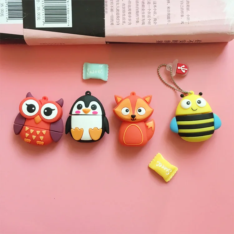 Usb 2,0 флеш-накопитель 8 ГБ, usb флеш-накопитель с милой лисой, совой, пингвином, 16 ГБ, 32 ГБ, реальная емкость, 64 ГБ, высокоскоростная водонепроницаемая карта памяти 128 ГБ