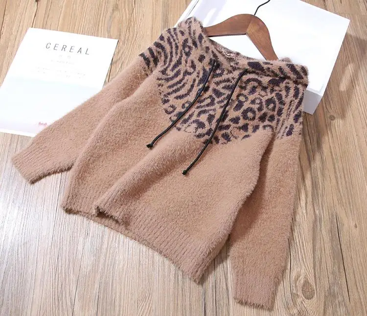 Autumn Winter Fashion Kids Girls Leopard Print Clothes Children Girl Hooded Warm Solid Knit Sweater And Skirt Outfits K133