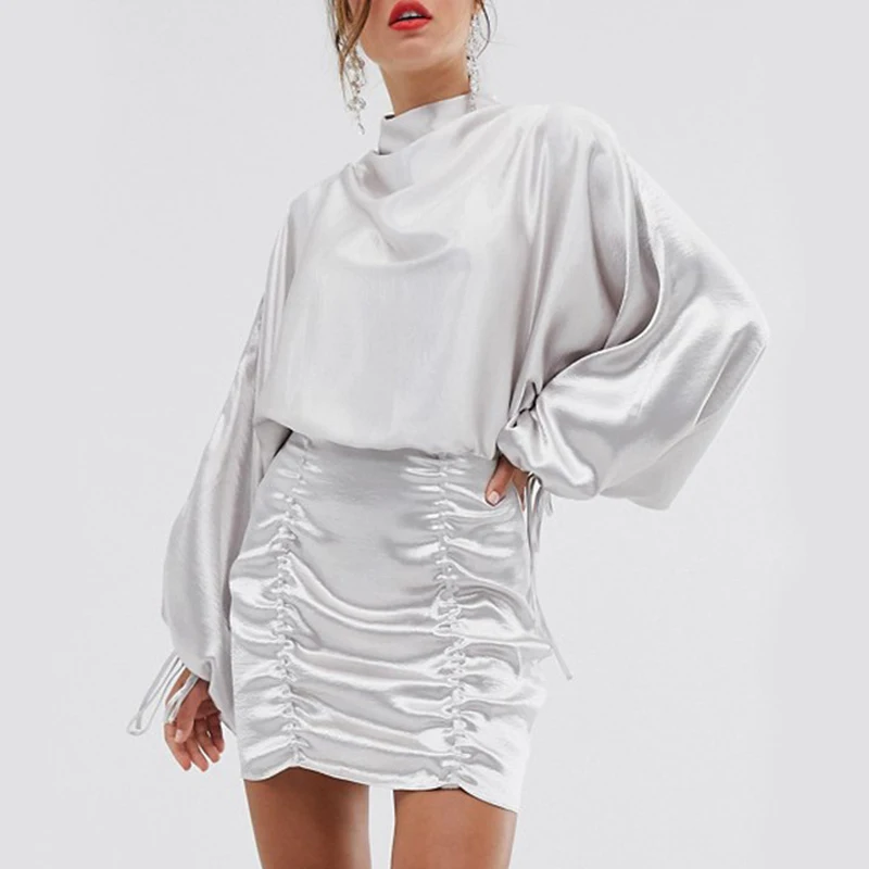 shinny open back long sleeve bodycon mini dress