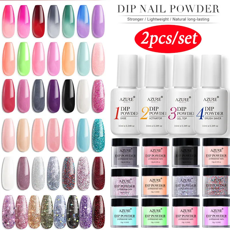 Azure Beauty 2Pcs/Lot Chameleon Dipping Powder Nail Art Set Shiny Glitter Dip Powder Luminous In Dark Nail Dust Powder Kits