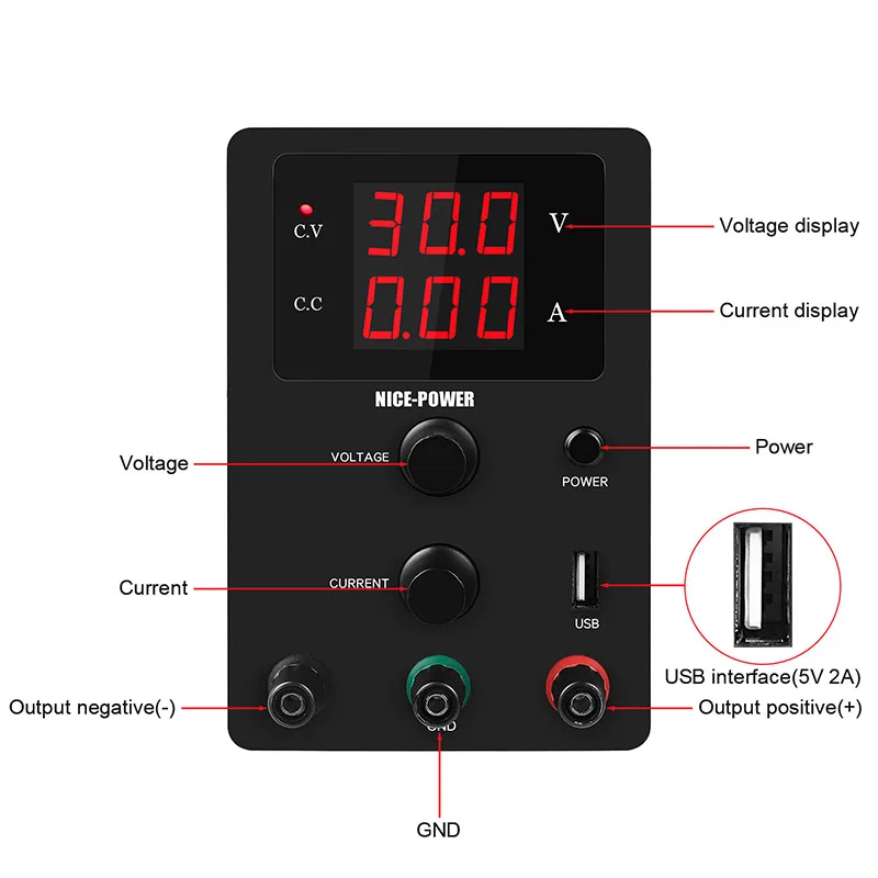 USB лабораторный источник питания DC 30 в 10A настольный источник Цифровой 30 в 5A Регулируемый источник питания стабилизатор тока источники питания для телефона